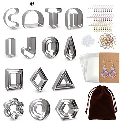 Mixed Color DIY Flower/Rhombus/Hexagon Shape Dangle Earring Kits, including Stainless Steel Clay Cutters, Earring Hooks, Jump Ring, Paper Display Card, OPP Bag, Ear Nuts, Velvet Bag, Mixed Color, 180x140x35mm