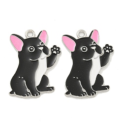 Черный Стойки обшивки сплава эмали подвески, без кадмия и без свинца, платина, собачий шарм, чёрные, 27x20x1.5 мм, отверстие : 1.8 мм