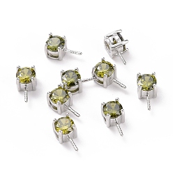 Olive Rhodium Plated 925 Sterling Silver Peg Bails, with Cubic Zirconia, Square, Platinum, Olive, 9x4x4.5mm, Hole: 2.5x1.5mm, Pin: 0.6mm