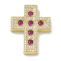 Темно-Розовый Стойка металлическая латунная микропрофилированная кубическая циркония подвески, долговечный, без свинца и без кадмия, крест прелести, темно-розовыми, 28x22.5x4.5 мм, отверстие : 2.5x4.5 мм