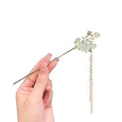 Golden Alloy Hair Sticks, with Imitation Pearl Bead, Flower, Golden, 150x35mm