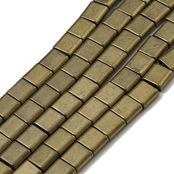 Dark Khaki Electroplated Non-magnetic Synthetic Hematite Beads Strands, Square, Matte Style, 2-Hole, Dark Khaki, 6x6x3mm, Hole: 1.2mm, about 69pcs/strand, 15.55 inch(39.5cm)