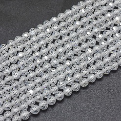 Clear Cubic Zirconia Beads Strands, Faceted, Round, Clear, 4mm, Hole: 0.8mm, about 91pcs/strand, 15 inch(38cm)