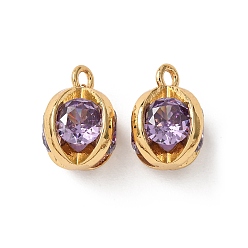 Лиловый Латунные микро проложить кубического циркония прелести, реальный 18 k позолоченный, круглые подвески, сирень, 11x9.5 мм, отверстие : 1.5 мм