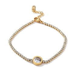 Плоский Круглый Браслет с фианитами, с вакуумным покрытием PVD золотистого цвета 304 нержавеющая сталь стразы чашки цепи, плоско-круглые, 7-3/8 дюйм (18.6 см), Кулон : 9.5 мм