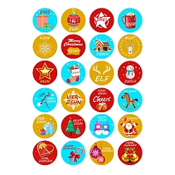 Mixed Color Christmas PVC Plastic Sticker Labels, Self-adhesion, for Suitcase, Skateboard, Refrigerator, Helmet, Mobile Phone Shell, Round, Christmas Themed Pattern, Nomber 1~24, Mixed Color, 45mm, 24pcs/sheet