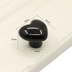 Black Porcelain Drawer Knobs, with Brass Finding, Heart Cabinet Handle, Black, 40x36x31mm