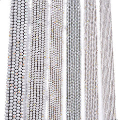 Светло-серый Гальванизировать непрозрачные сплошной цвет стеклянные бусы пряди, с половиным покрытием цвета радуги, граненые, рондель, светло-серый, 8x6 мм, отверстие : 1 мм, около 60~62 шт / нитка, 39~40 см