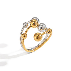 Позолоченный и Цвет Нержавейки Регулируемые 304 манжеты из нержавеющей стали с открытыми кольцами для женщин, круглый шар, настоящее золото и нержавеющая сталь, размер США 8 1/2 (18.5 мм)