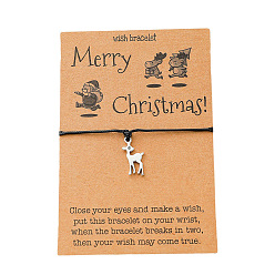 B00155 Moose No.1 Christmas Charm Bracelet Handmade with Alloy Pendant and Braided Cord - Festive European Style Jewelry