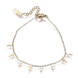 Golden 304 Stainless Steel Cross Charm Bracelets, with Lobster Claw Clasps, Golden, 6-1/4 inch(16cm)