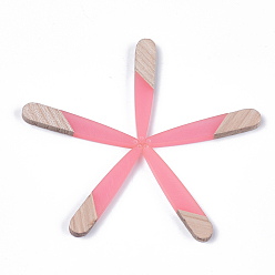 Hot Pink Resin & Walnut Wood Pendants, Teardrop, Hot Pink, 44x7.5x3mm, Hole: 1.2mm