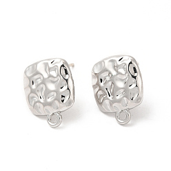 Platinum Alloy Rectangle Stud Earring Findings, with Horizontal Loop and 304 Stainless Steel Pins, Long-Lasting Plated, Cadmium Free & Lead Free, Platinum, 16x13mm, Hole: 1.5mm, Pin: 0.7mm