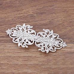 Silver Brass Filigree Hair Barrette, Hollow out, with Iron Findings, Flower, Silver Color Plated, 94x34mm