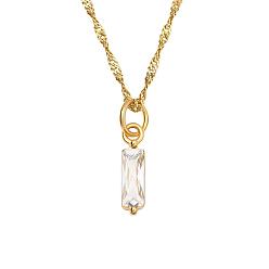 Clear Birthstone Style Cubic Zirconia Rectangle Pendant Necklaces, Golden Titanium Steel Necklace, Clear, 17.72 inch(45cm)