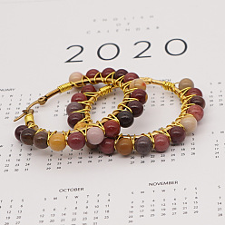 B-E200027D Boho Chic 6mm Purple Agate Natural Stone Geometric Statement Earrings for Women