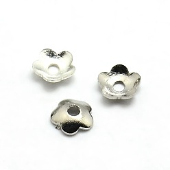 Platinum 5-Petal Brass Tiny Flower Bead Caps, Platinum, 4x1mm, Hole: 1mm