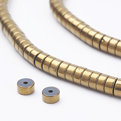 Golden Plated Electroplate Non-Magnetic Synthetic Hematite Beads Strands, Heishi Beads, Flat Round/Disc, Golden Plated, 4x2mm, Hole: 1mm, about 202pcs/strand, 15.7 inch(40cm)