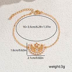 Настоящее золото 18K Элегантные полые браслеты из латуни со звездой и луной, украшенные прозрачными кубическими цирконами, браслеты-цепочки для женщин, реальный 18 k позолоченный, 5/8x7/8 дюйм (1.6x2.1 см), внутренний диаметр: 6-1/4 дюйм (16 см)