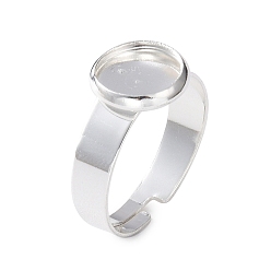 Silver Adjustable 201 Stainless Steel Finger Rings Components, Pad Ring Base Findings, Flat Round, Silver, Size 7, 17~17.5mm, Tray: 8mm.