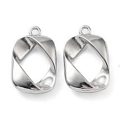 Stainless Steel Color 201 Stainless Steel Pendants, Rectangle Charm, Stainless Steel Color, 28x17x4.5mm, Hole: 2mm