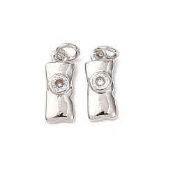 Платина Латунные микро проложить кубического циркония подвески, прямоугольные подвески, без кадмия и без свинца, стойки покрытие, долговечный, с целью перехода в кольце, платина, 12x5x2 мм, отверстие : 2.3 мм