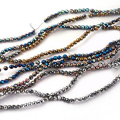 Mixed Color Electroplated Non-magnetic Synthetic Hematite Beads Strands, Faceted, Half Plated, Round, Mixed Color, 3mm, Hole: 0.7mm, about 133pcs/strand, 15.74 inch(40cm)