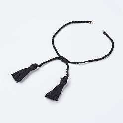 Black Polyester DIY Braided Bracelet Making, with Tassel, Black, 10-7/8 inch(275mm), 2mm, Hole: 2mm, Tassels: 23x6mm