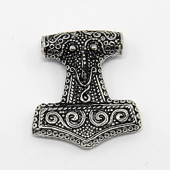 Antique Silver Vintage Men's 304 Stainless Steel Thor's Hammer Focus Pendants, Antique Silver, 35x32x9mm, Hole: 4mm