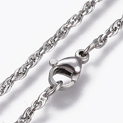 Stainless Steel Color 304 Stainless Steel Rope Chain Necklaces, with Lobster Claw Clasp, Stainless Steel Color, 17.7 inch(45cm), 2mm