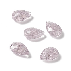 Light Amethyst Crackle Moonlight Style Glass Rhinestone Cabochons, Pointed Back, Teardrop, Light Amethyst, 10x7x4~4.5mm