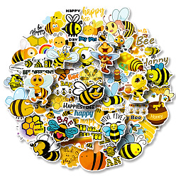 Bees Waterproof PVC Adhesive Sticker Lables, for Suitcase, Skateboard, Refrigerator, Helmet, Mobile Phone Shell, Computer, Cup, Bees Pattern, 30~60x30~60mm, about 50pcs/bag