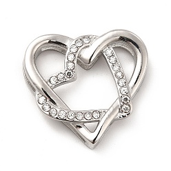 Stainless Steel Color 304 Stainless Steel Pendants, with Crystal Rhinestone, Heart Charms, Stainless Steel Color, 23x25x5mm, Hole: 7.5~9x2.3mm