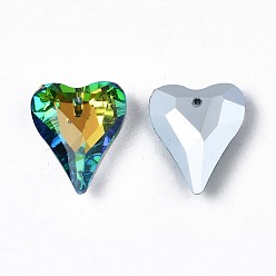 Зеленый 96шт. с гальваническим покрытием k9 стеклянные подвески, посеребренная задняя часть, граненые, сердце прелести, зелёные, 17.5x14.5x6 мм, отверстие : 1.4 мм, о 24 шт / совет, 4 доска / коробка
