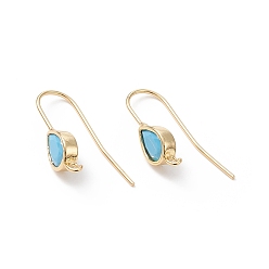 Turquoise Real 18K Gold Plated Brass Earring Hooks, with Cubic Zirconia and Vertical Loops, Teardrop, Cadmium Free & Nickel Free & Lead Free, Turquoise, 24~25mm, Pendant: 11x6mm, Hole: 1.2mm, 20 Gauge, Pin: 0.8mm