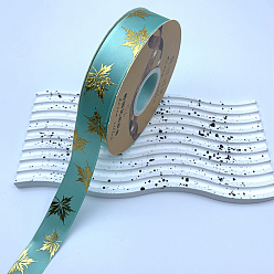 Light Sea Green 48 Yards Thanksgiving Day Polyester Satin Ribbons, Gold Stamping Maple Leaf, Light Sea Green, 1 inch(25mm), about 48.00 Yards(43.89m)/Roll