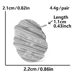 Серебро Стильные овальные 304 серьги-гвоздики из нержавеющей стали, сложить очарование, серебряные, 21x22 мм