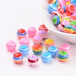 Colorful Resin Beads, Round, Lined, Mixed Color, about 8mm in diameter, hole: 2mm
