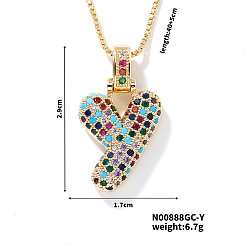 Letter Y Латунные паве цветные кубические цирконии буква подвеска коробка цепочка ожерелья, золотые, Письмо Y, 15.75 дюйм (40 см)