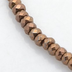 Copper Plated Electroplate Non-magnetic Synthetic Hematite Beads Strands, Faceted Rondelle, Copper Plated, 3x2mm, Hole: 1mm, about 214pcs/strand, 15.7 inch