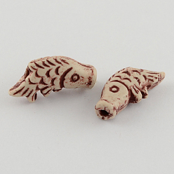 Camel Handmade China Clay Beads Antique Porcelain Beads, Ceramic Fish Beads for Beaded Jewelry Making, Camel, 28x13x8mm, Hole: 2mm