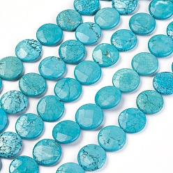 Howlite Natural Magnesite Beads Strands, Dyed & Heated, Faceted, Flat Round, 20x5~6mm, Hole: 1.4mm, about 20pcs/strand, 15.3 inch(39cm)