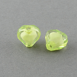 Yellow Green Transparent Acrylic Beads, Bead in Bead, Faceted, Heart, Yellow Green, 9x10x6mm, Hole: 2mm, about 1700pcs/500g