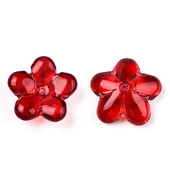 Dark Red Transparent Glass Beads, Flower, Dark Red, 21x21.5x7mm, Hole: 1.8mm