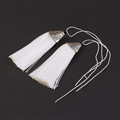 White Nylon Tassels Big Pendant Decorations, with CCB Plastic, Antique Silver, White, 85x20x10.5mm