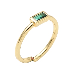 Зеленый Прямоугольные латунные манжеты со стеклом для женщин, долговечный, стойки покрытие, без свинца и без кадмия, реальный 18 k позолоченный, зелёные, 1.5 мм, внутренний диаметр: 15.3 мм