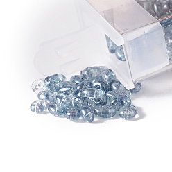 Bleu Acier 10g perles de verre tchèque transparentes, 2-trou, ovale, bleu acier, 5x2.5mm