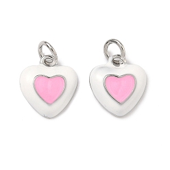Pink Латунь эмаль подвески, сердце прелести, долговечный, стойки покрытие, без свинца и без кадмия, платина, розовые, 12.5x11.5x4 мм, Перейти кольцо: 5.5x1 мм, 3 мм внутренним диаметром