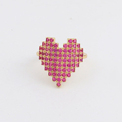18K rose gold diamond Fashionable Heart-shaped Ring with Full Rhinestones, Adjustable and Bold Design