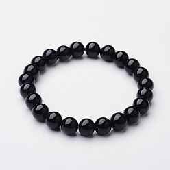 Agate Noire Bracelets extensibles en perles d'agate noire naturelle (teintes), 52mm